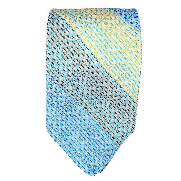 Vintage Towncraft Par Excellence Penneys Striped Textured Tie 4" Blue Yellow - Picture 1 of 7